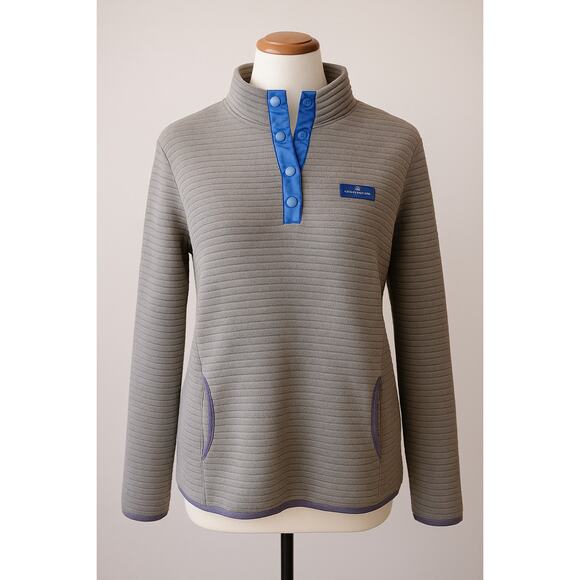 Simply Southern Quilted Collection Gray Quarter Button Sweater Women Size L Est - Picture 1 of 13